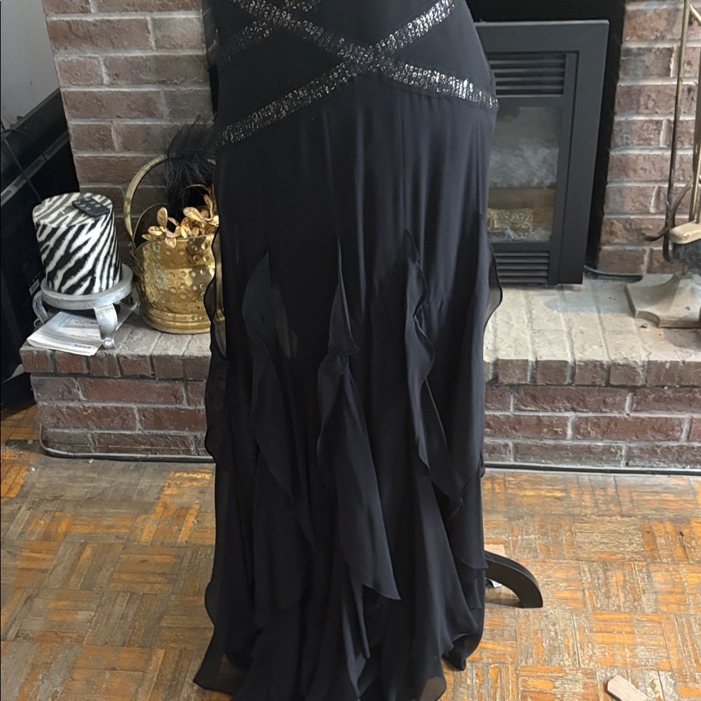 BCBGMaxAzria Black Sequin-Strap Evening Gown - Picture 3 of 7